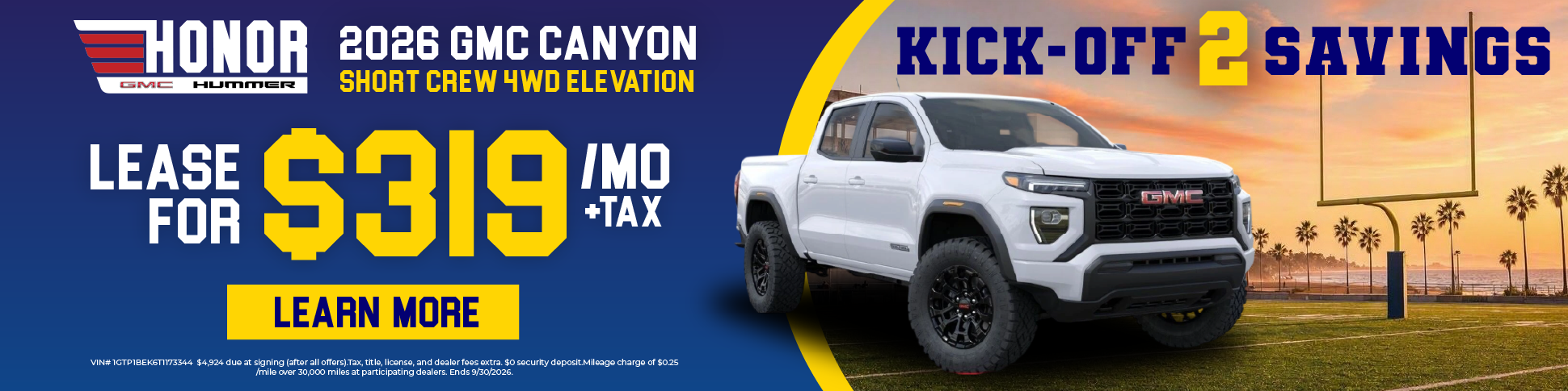 Lease $319/Month 2026 GMC Canyon