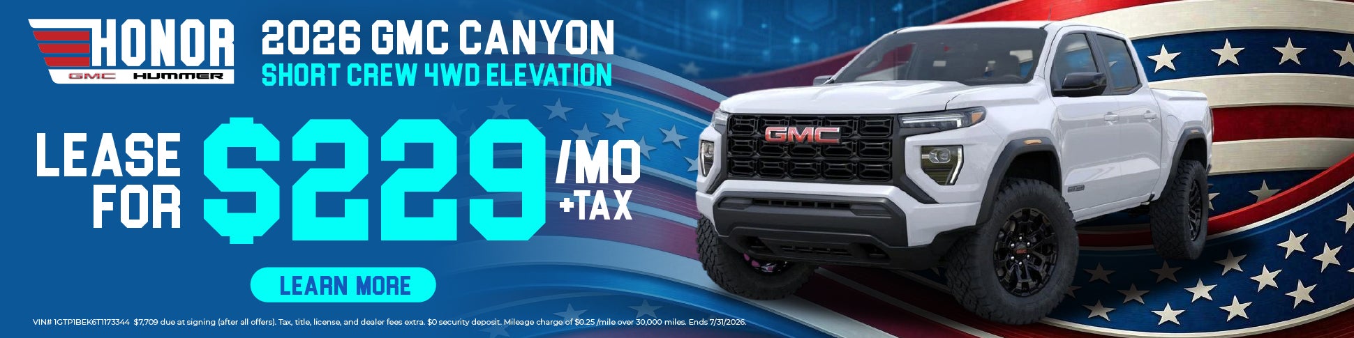 Lease $229/Month 2026 GMC Canyon