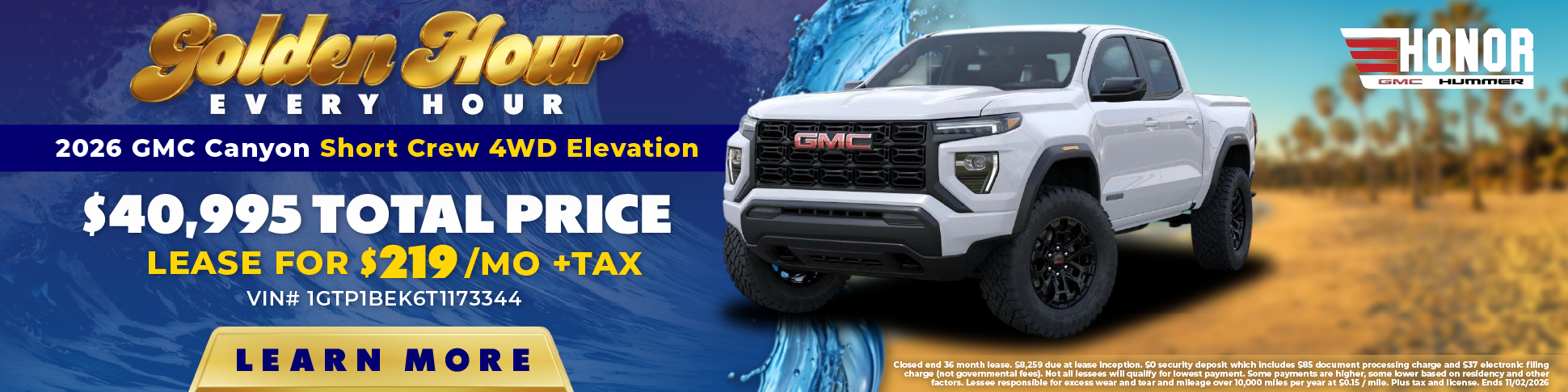 Lease $219/Month 2026 GMC Canyon