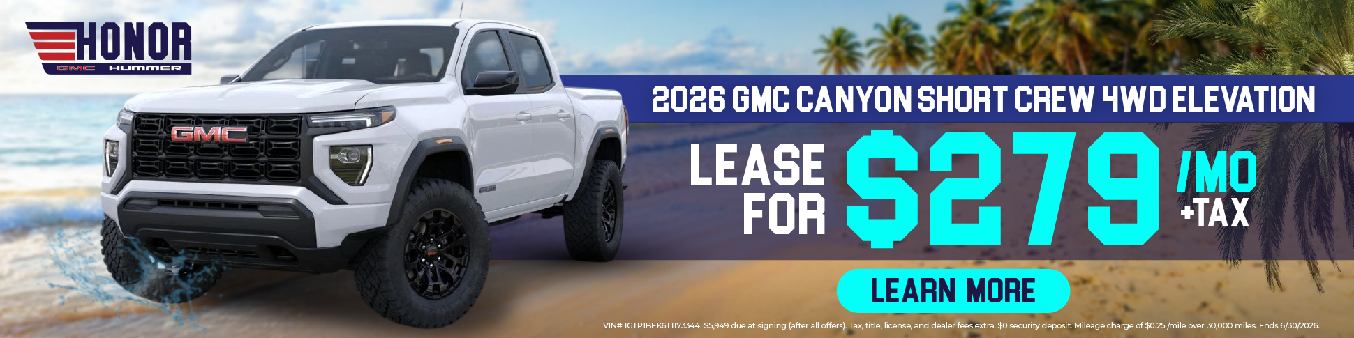 Lease $279/Month 2026 GMC Canyon