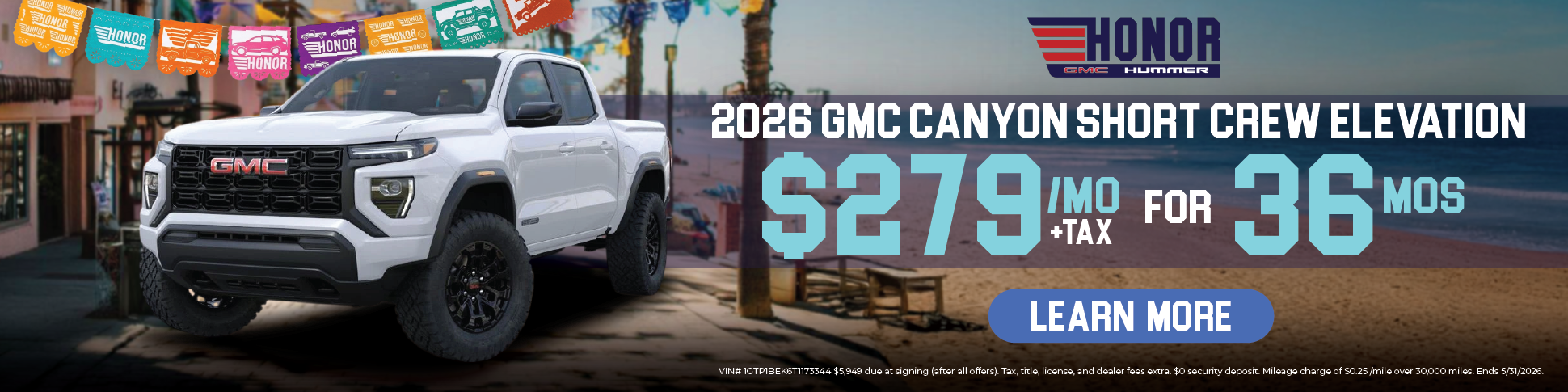 Lease $279/Month 2026 GMC Canyon