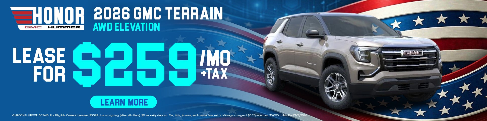 Lease $259/Month on 2026 GMC Terrain