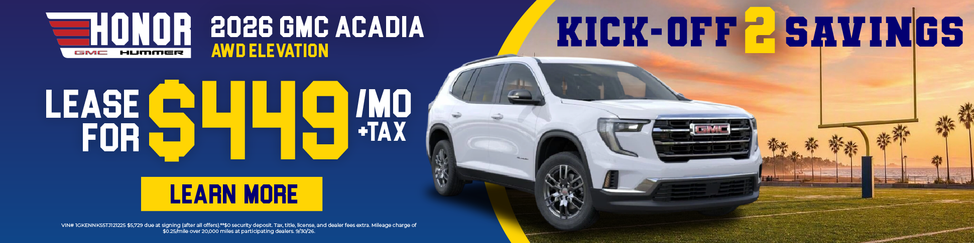 Lease $449/Month On 2026 GMC Acadia