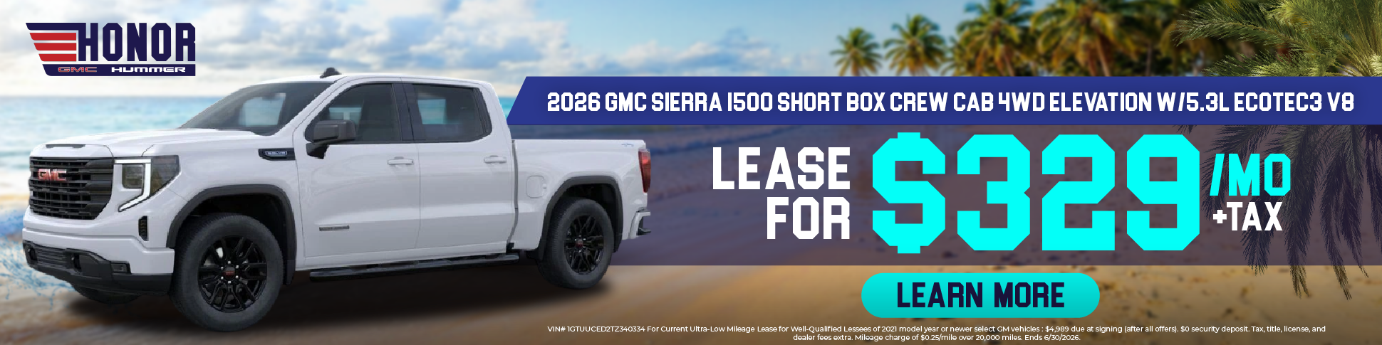Lease $329/Month on 2026 GMC Sierra 1500