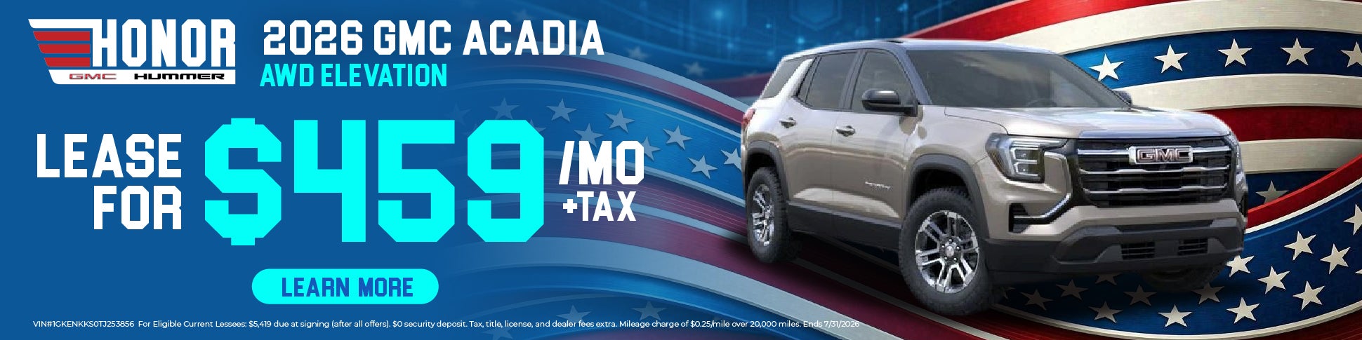 Lease $459/Month On 2026 GMC Acadia