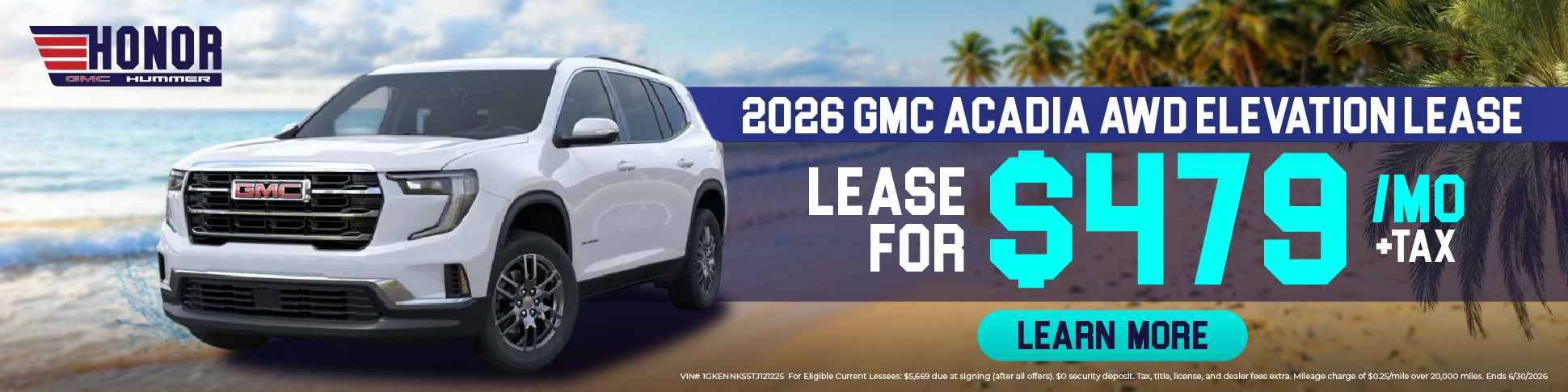 Lease $479/Month On 2026 GMC Acadia