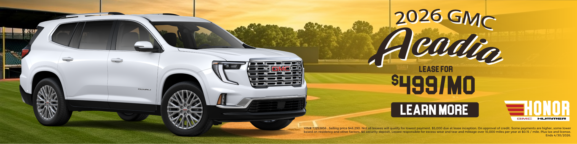 Lease $499/Month On 2026 GMC Acadia